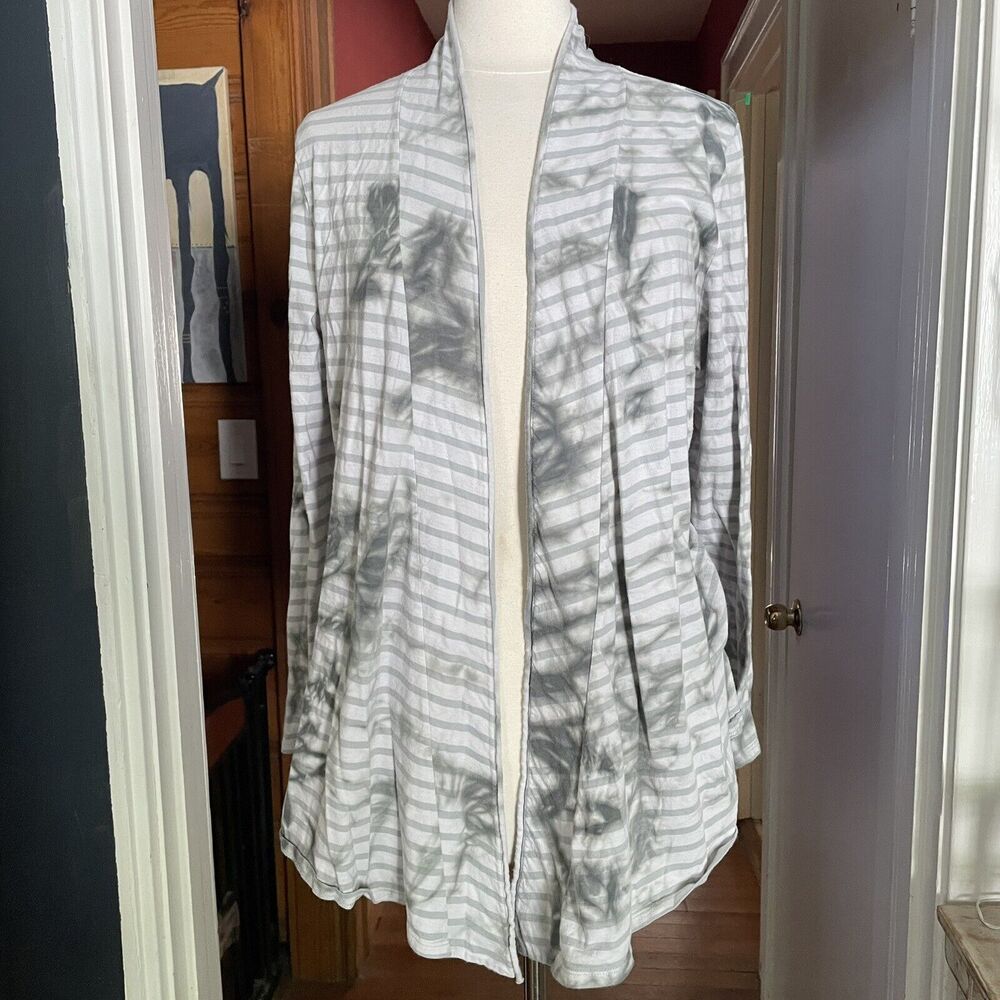 Pure Jill Size XL Tie Dye Striped Gray Cotton Comfy Open Front Cardigan Sweater